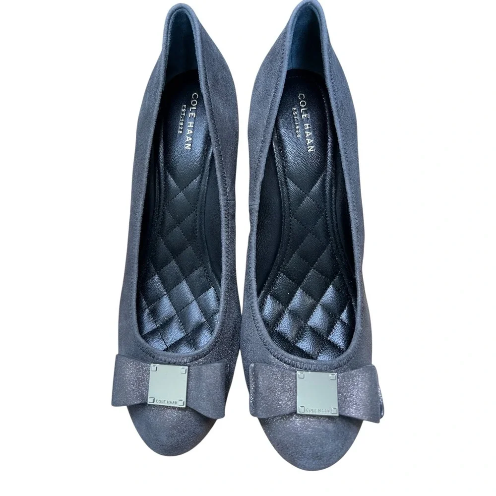 Cole Haan Women's Tali Bow Wedge Pewter Metallic Silver Pumps W01604 - Size 10B